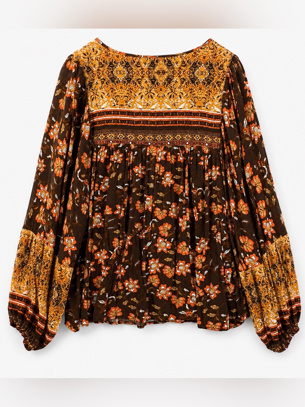 Grace + Karma Boho Floral Peasant Blouse Tassel Tie Statement Sleeves 2X - Picture 2 of 8